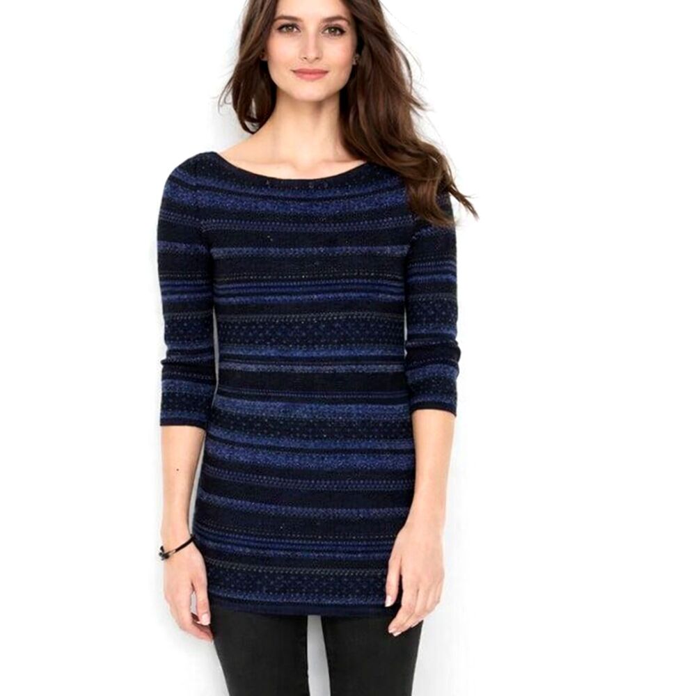WHBM Tunic Size Medium Fair Isle Tunic Metallic Knit